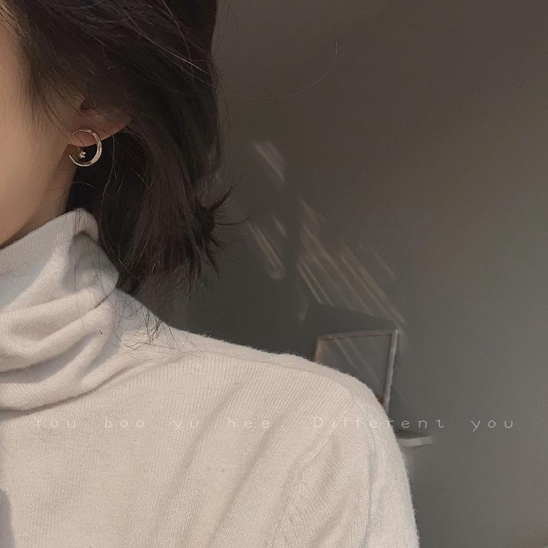 Detachable Crescent Zircon Stud Earrings: Korean Minimalist Design for Women