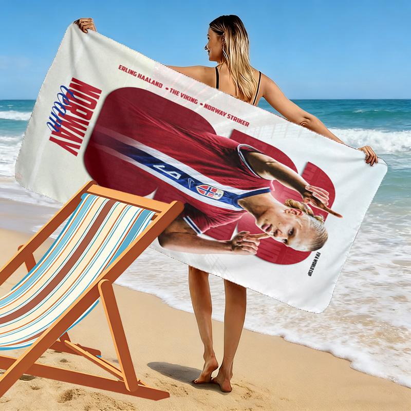Haaland'S Dynamic Leap Manchester City'S Star Forward Action Beach Towel Portable For Travel Beach Towel For Vacation Photos Swim Seaside