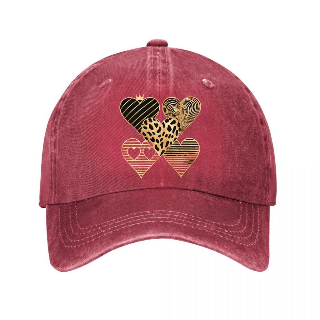 Gold Leopard Striped Heart Wall Decor Washed Baseball Cap Outdoor For Womens Unisex FeUnisex