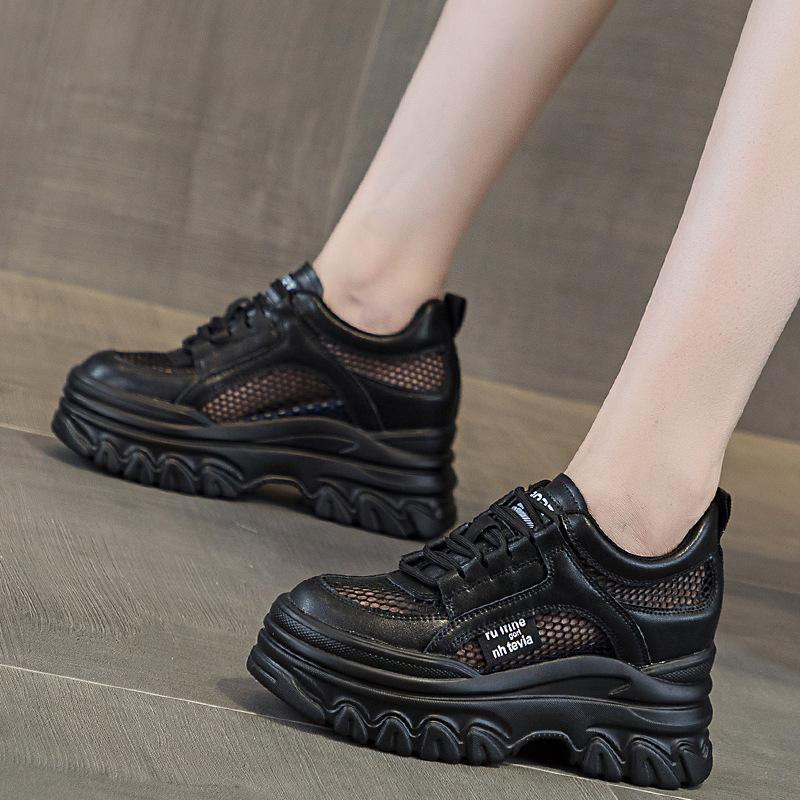 Mesh Inner Height Increase White Shoes Women's Spring and Summer New Breathable Thick-soled Muffin Casual Shoes Women