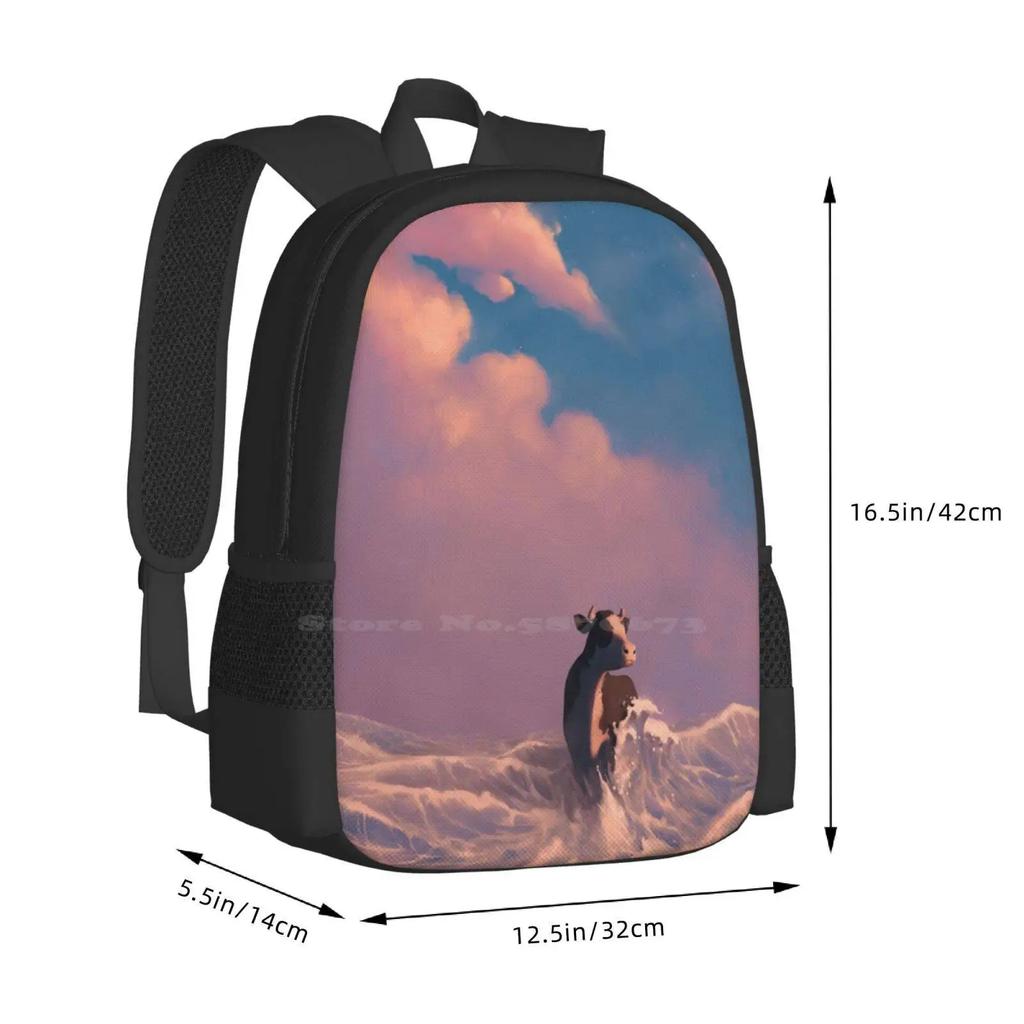 Acats 2 : Ocean Walker New Arrivals Unisex Bags Student Bag Backpack Cow Ocean Sea Waves Surf Beach Clouds Sunset Sunrise Pink