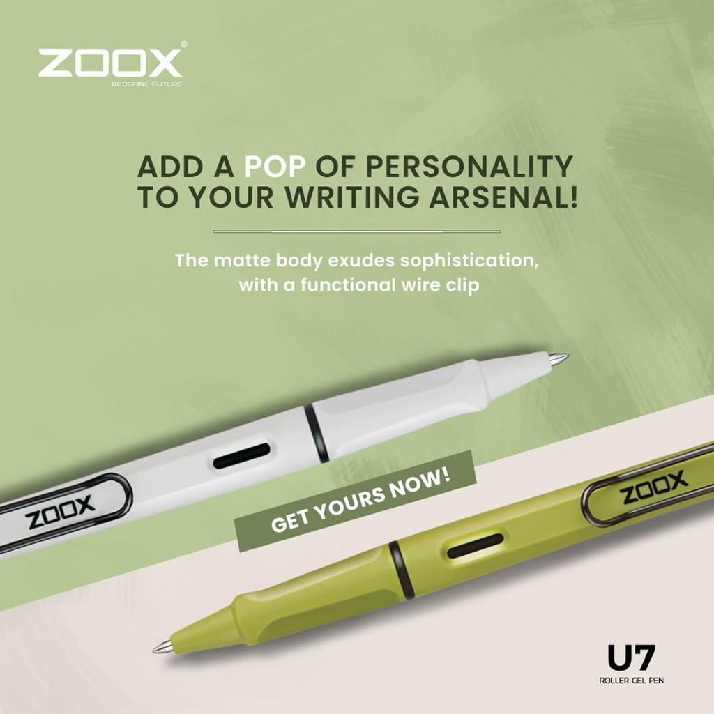 Flair Zoox U7 Roller Gel Pens Pack Of 6 Blue Ink With Spring Wire Clip Matt Body Smooth Writing For Office School Use