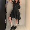 Coffee Break French Doll Collar Plaid Dress Women Summer Irregular Sweet Spicy Waist-tightening Tailing Cake Skirt