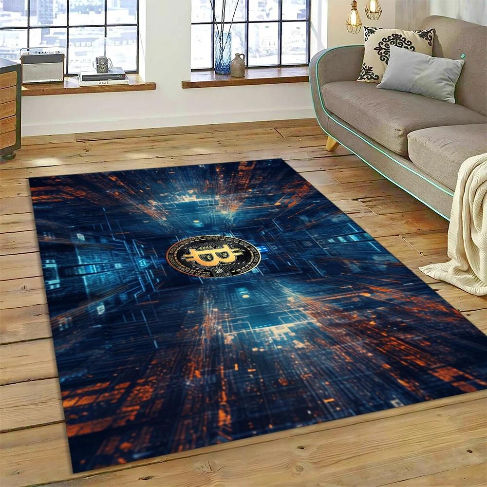 Bitcoin 3D Virtual Currency NFT Area Rug Carpet for Bedroom Living Room Home Sofa Decoration,Children Game Large Decor Floor Mat