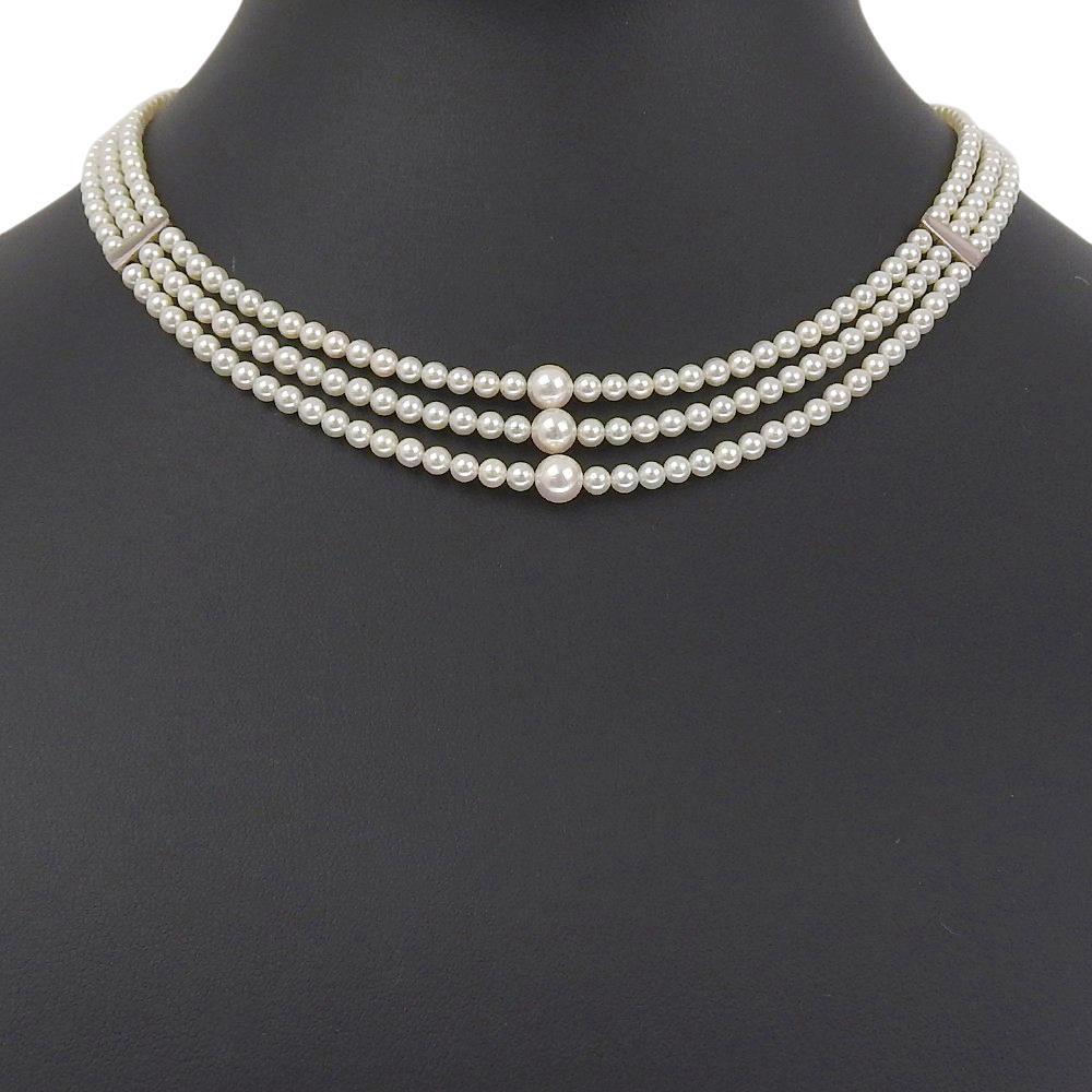 Baby pearl Necklace 3 stations 14 white gold/Pearl 20.1g Women Used