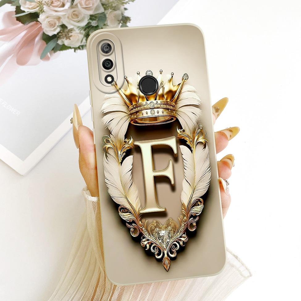 For Huawei Y9 2019 Case Cover Luxury A-Z Letters Fashion Crown 2D Painted Silicone Casing For Huawei JKM-LX1 JKM-LX2 JKM-LX3