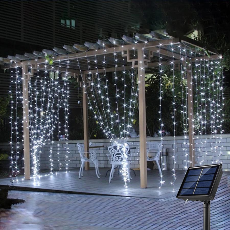

1 шт. солнечные шторы гирлянды уличные сказочные огни солнечные мерцающие гирлянды 8 режимов для домашнего сада патио декор 3MX1M 100LEDs