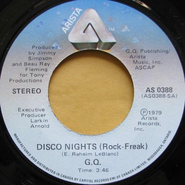 

7inch Record GQ - Disco Nights (Rock-Freak) AS0388 Arista 1979 Canada Soul/Funk Used