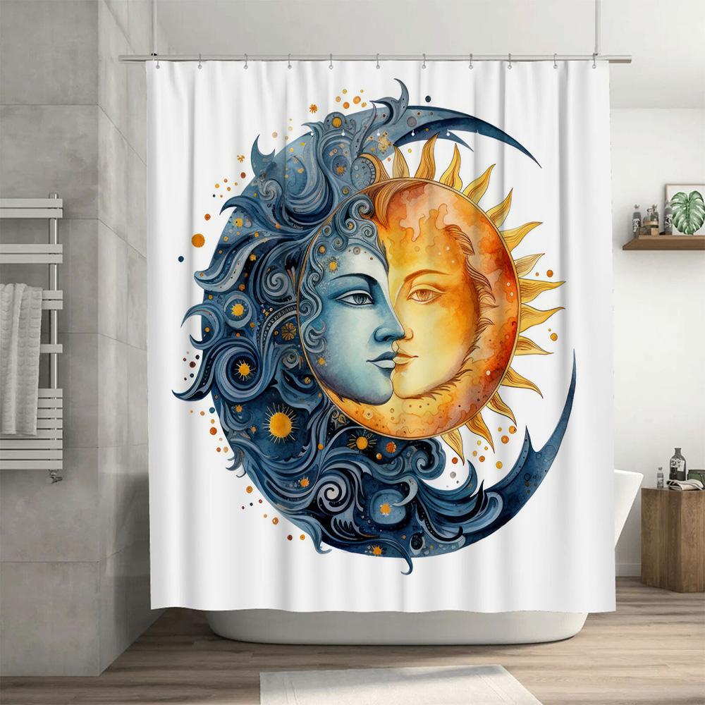 Creative Moon Sun Print Shower Curtain Waterproof Fabric Decorative Home Bath Tub Decoration Wall Hanging Artistic Design for Ba
