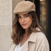 Warm Suede Newsboy Cap Solid Color Retro Flat Cap Unisex Winter Forward Hat  Outdoor