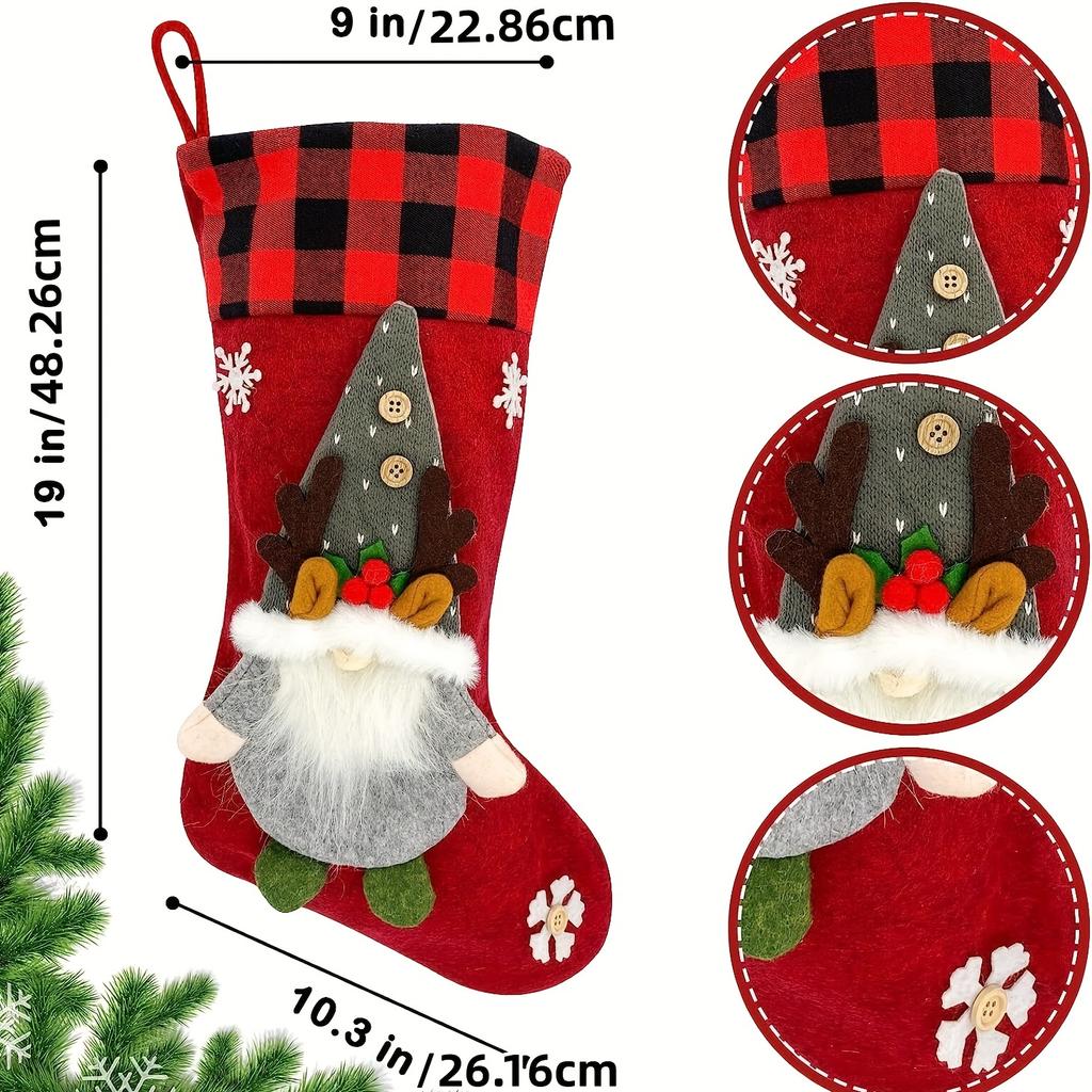 Christmas Socks Youngsters's Large Christmas Socks with Santa Claus, Reindeer, Dwarf, Buffalo Plaid Long Socks Suitable for Christmas Party Decoration