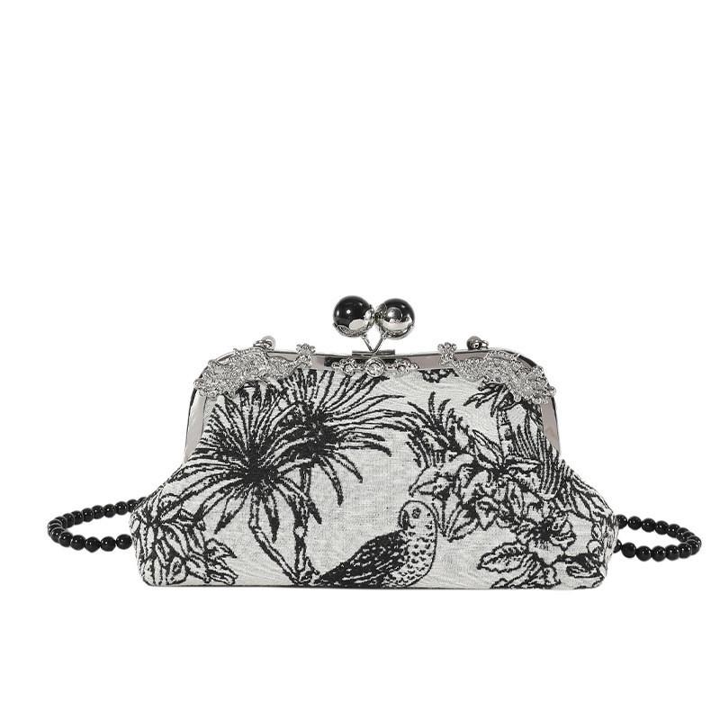 

New Chinese Style Women s Bag With Simple Flower Design And Beaded Strap