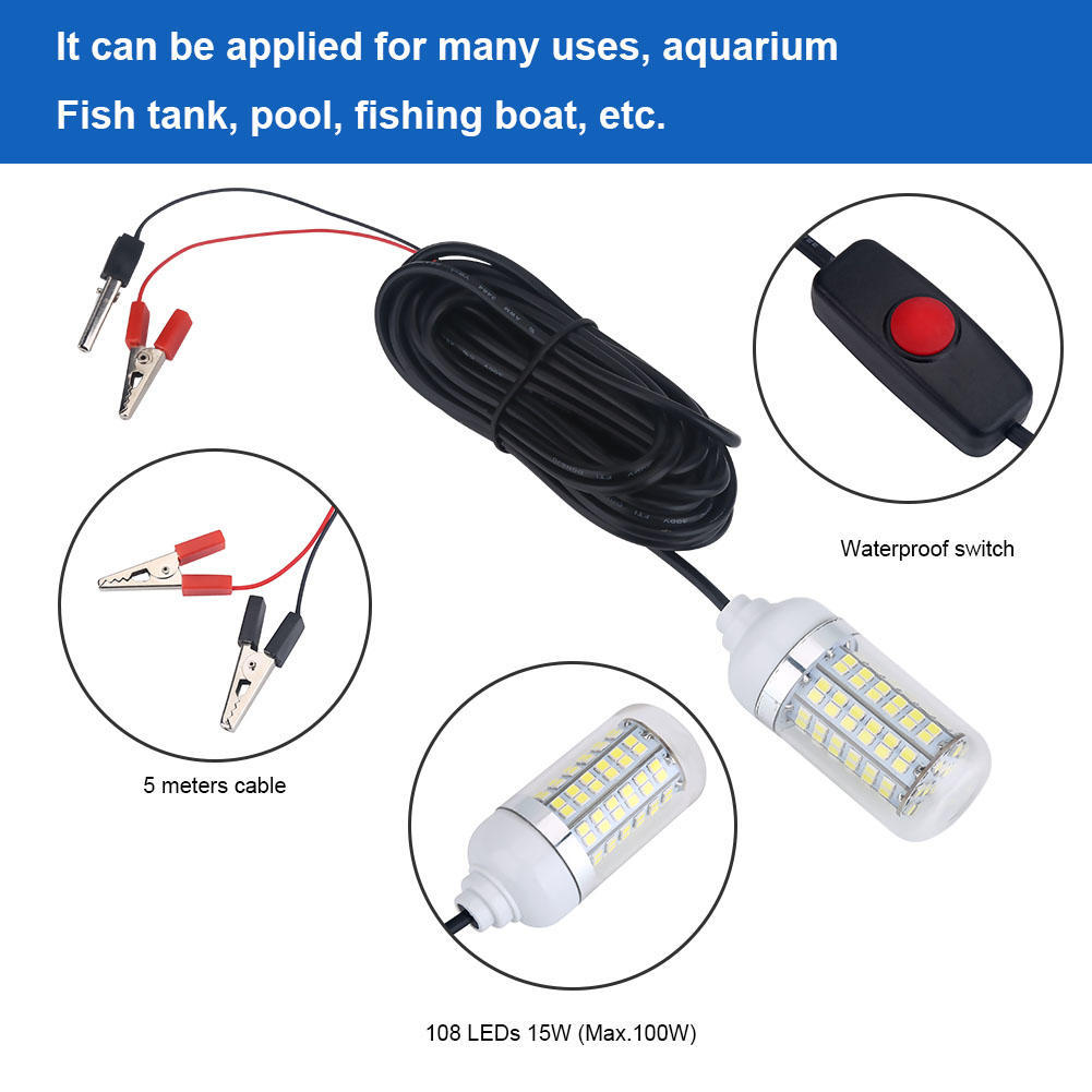 12V Outdoor LED Submersible Underwater Night Boat Fishing Light Lamp