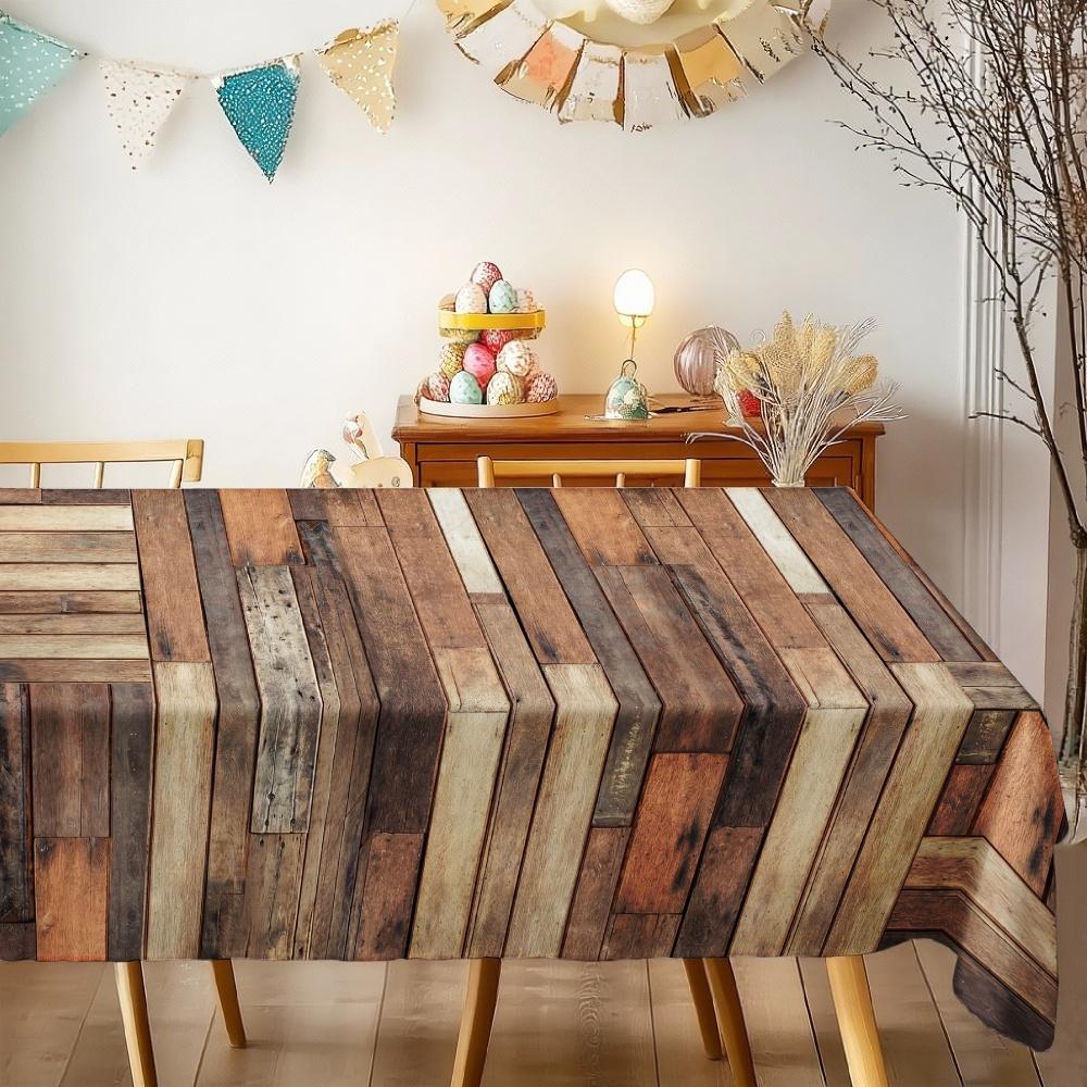 Rustic Wood Plank Rectangle Table Cloth for Table Decor Holiday Party Waterproof Reusable Tablecloth for Table Kitchen Dining