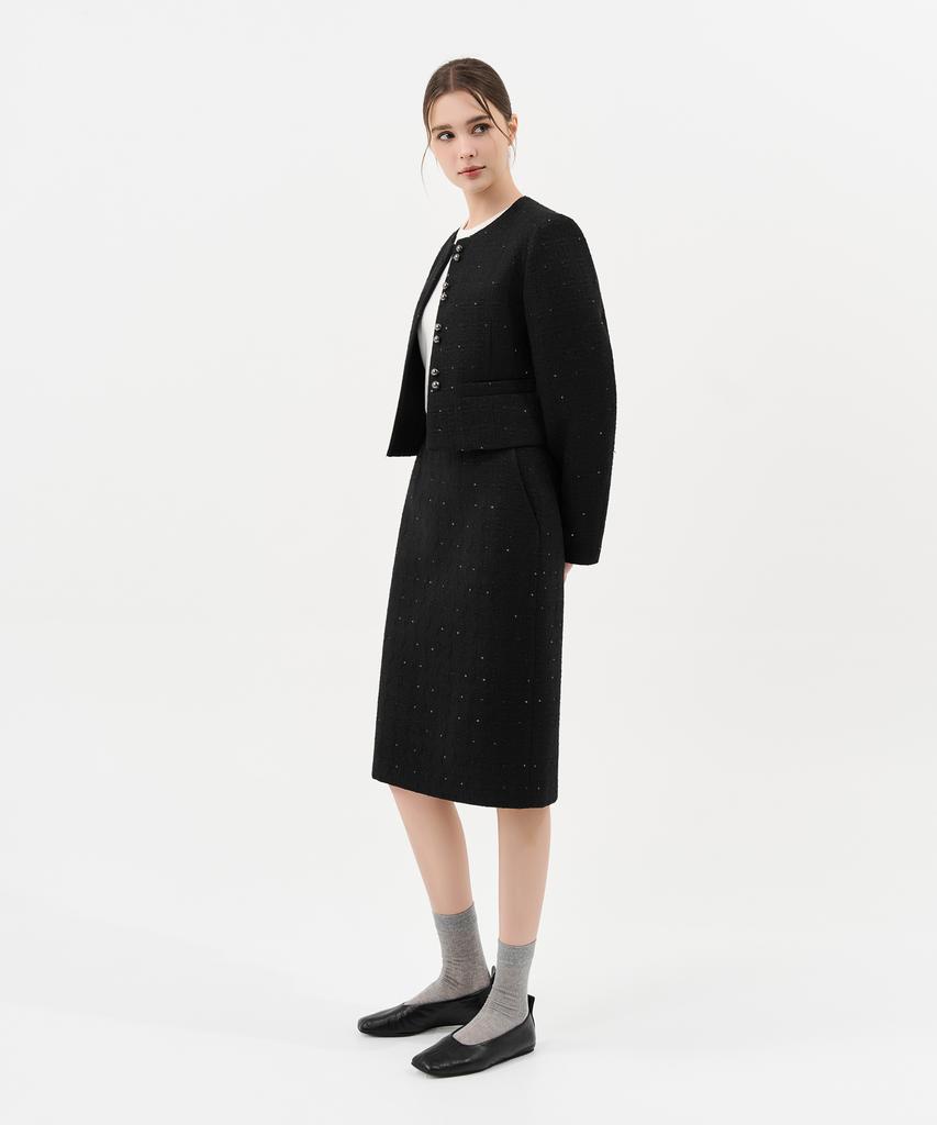 Laneonkyulleoseu Tweed Midi Skirt_Black