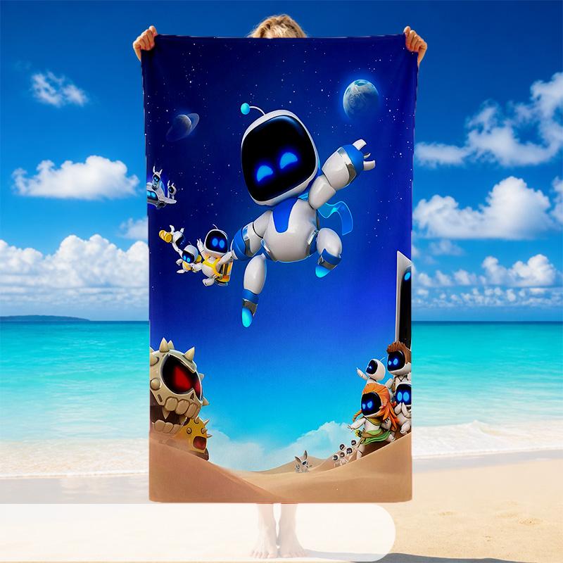 Quick Dry Beach Towel Astro Bot Pattern, Lightweight Absorbent Towel for Pool Beach Vacation Use