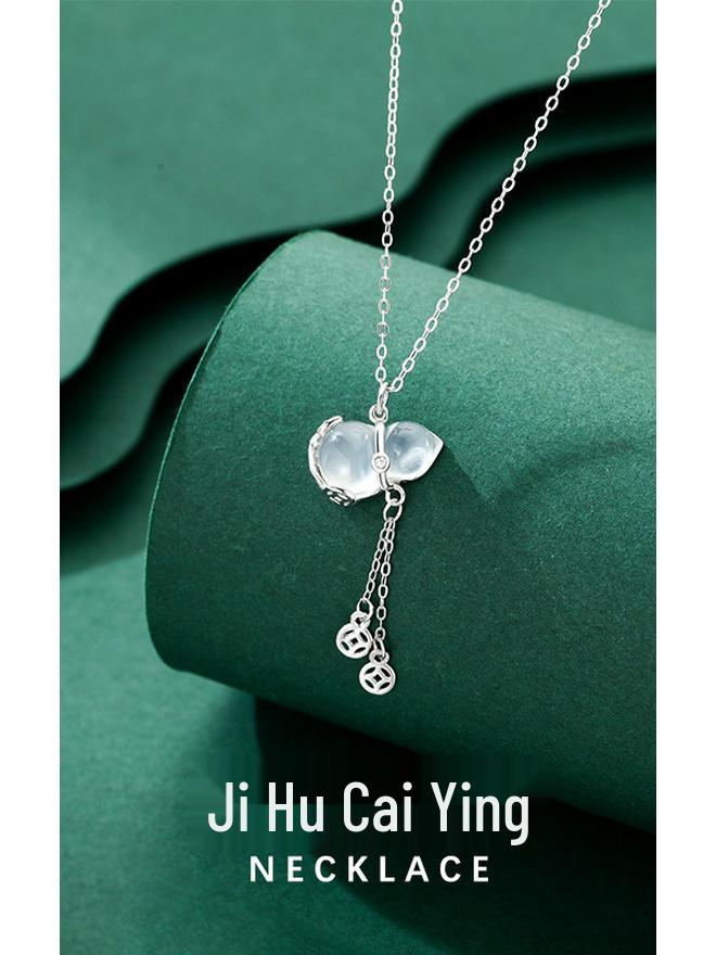 2025 Valentine's Fu Lu Gourd Pure Silver Chalcedony Pendant Necklace for Women