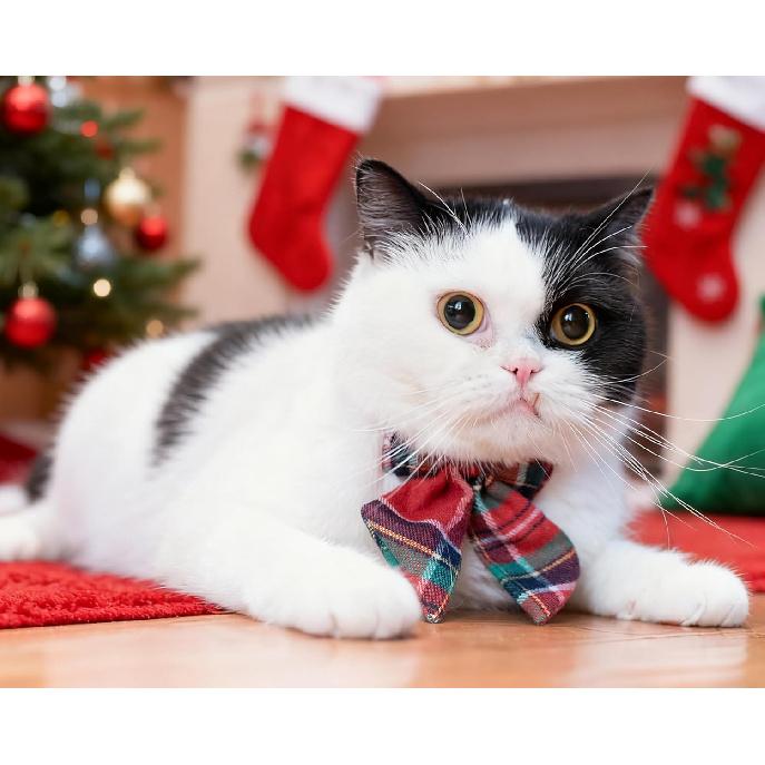 Christmas Cat Collar with Bow Tie Flower Sailor Bowtie Breakaway Safety Detachable Plaid Kitten Cats Pet Cute B Sailor Bow-Red