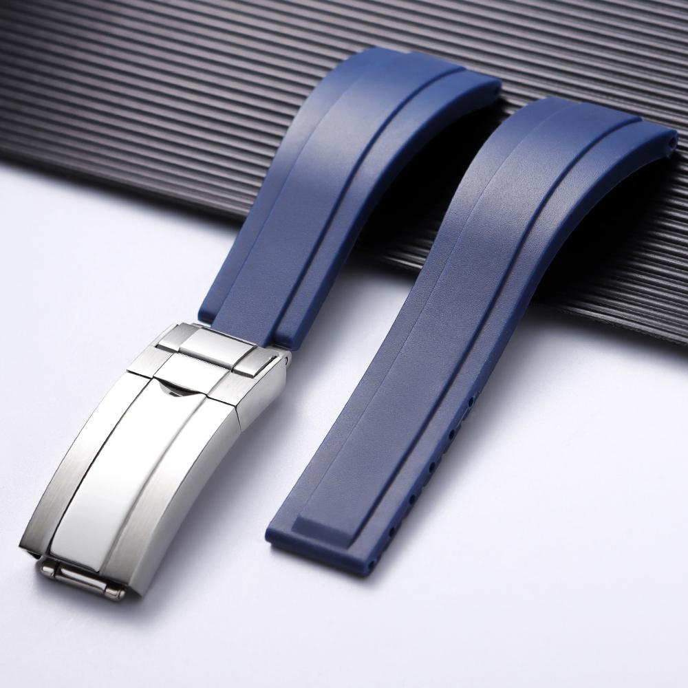 20mm Silicone Watch Band Rubber Watch Strap for Rolex Water Ghost Series Wrist Band Waterproof Fold Buckle Men Sport Bracelet