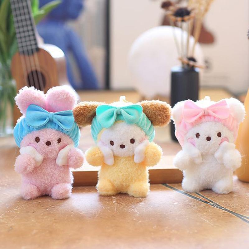 1Pcs Cute Bath Towel Puppy Pendant Plush Toy Doll Bathing Little Bear Rabbit Doll Bag Hanging Decoration Keychain Ornaments