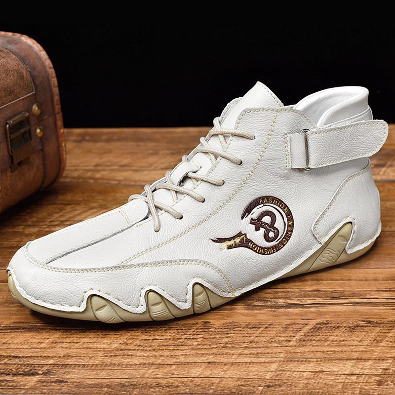 Winter Genuine Leather High-Top Leather Shoes Men's Slip-on Lazy Driving Shoes Casual Shoes plus Size