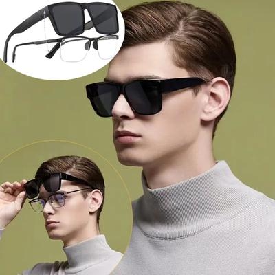 Men Large Frame Square Sunglasses Wear Over Myopia Prescription Glasses Outdoors Driving Ultraviolet-proof Non-polarized Glasses