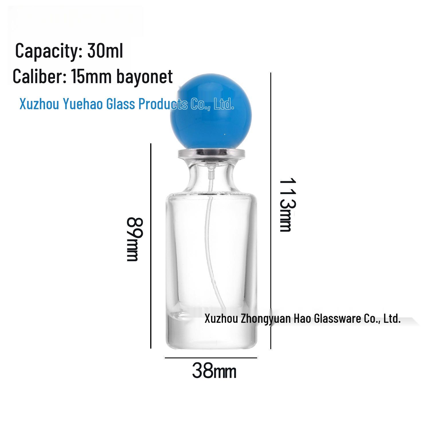 Transparent 30ml Glass Perfume Refill Bottle with 15-Hole Spray