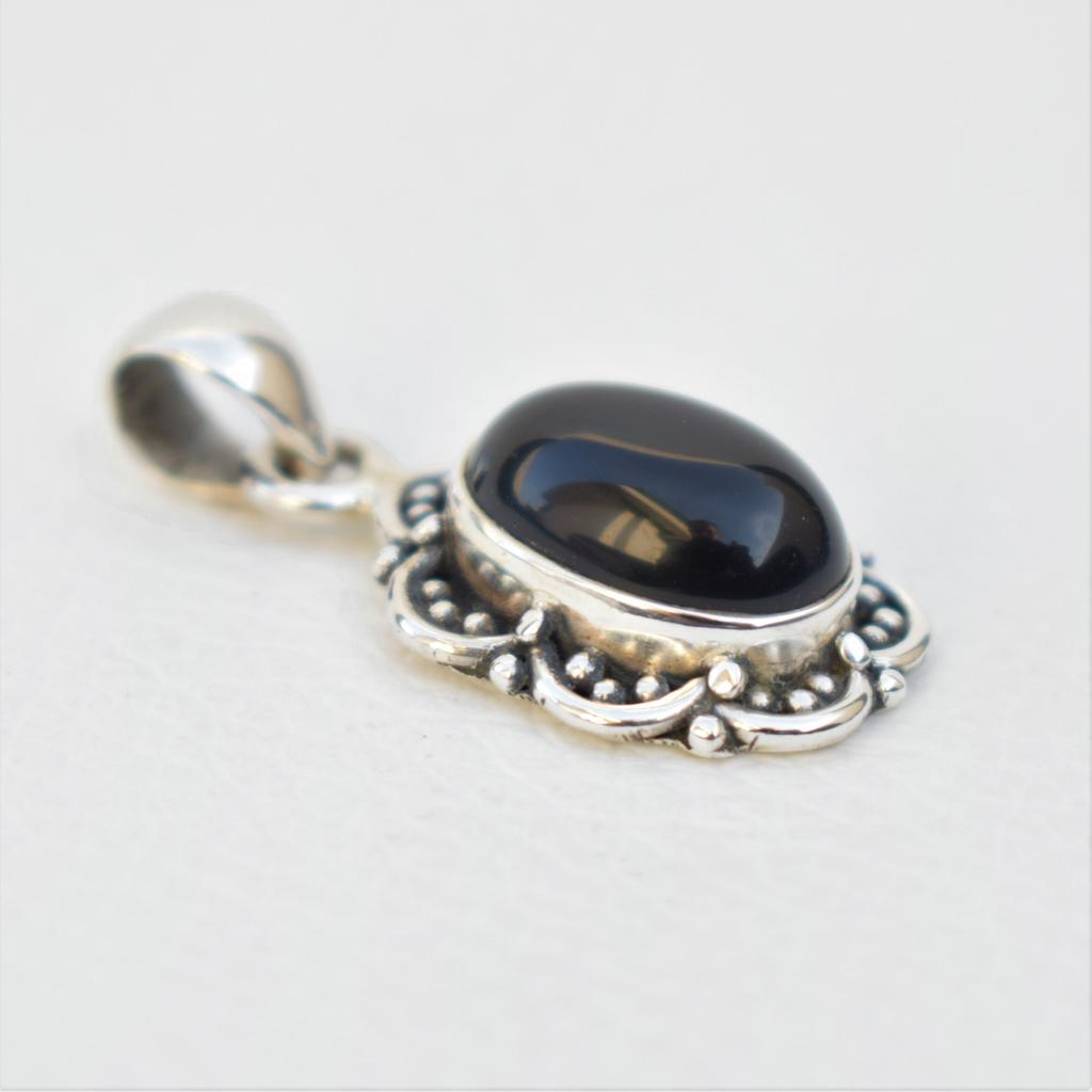 Natural Black Onyx Pendant, Solid 925 Sterling Silver Pendant, Boho Pendant, Oval Onyx Pendant, Birthstone Pendant, Gift for Friends