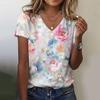 Women's Summer Floral Print 3D Printing T-shirt Women's Street Harajuku V-neck Top Oversized Clothing