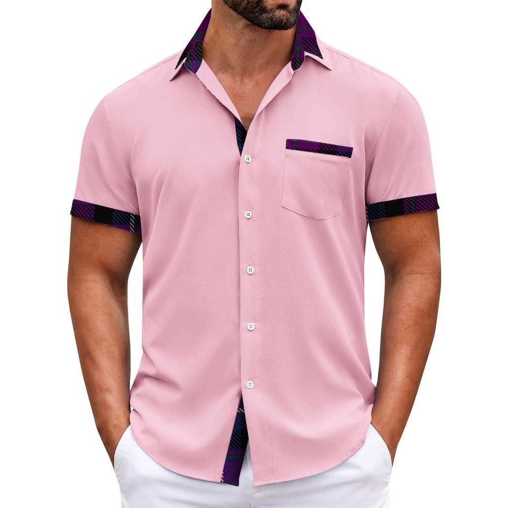 Men's Plaid Printed Button Short Sleeve Shirts Men's Casual Fashion Short Sleeve Shirts
