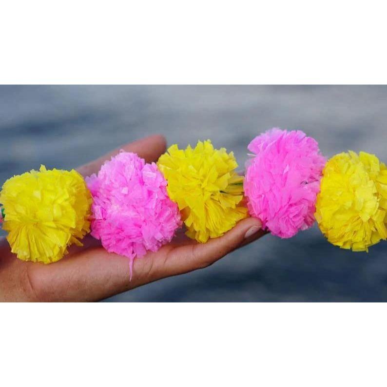 

Искусственные цветы бархатцев для украшения, длинная гирлянда торан, индийские цветы генда пхул для свадьбы и фестиваля (4,7 фута, розовый+желтый, 10 нитей) Pack of 10