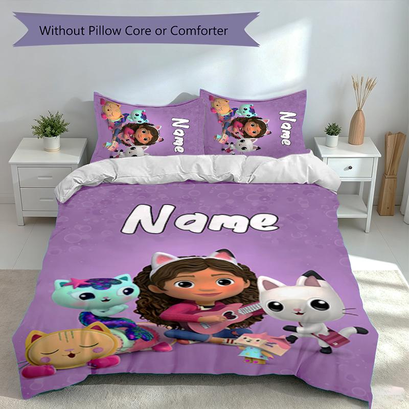 3pcs Custom Name Gabby's Dollhouse Set,Includes 1 Duvet Cover and 2 Pillowcases,All-season Bedroom Decor