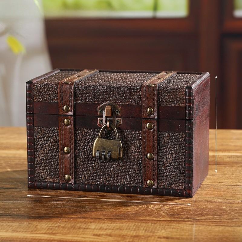 Lockable Wooden Organizer Medicine Box Password Protected Retro Woven Car Storage
