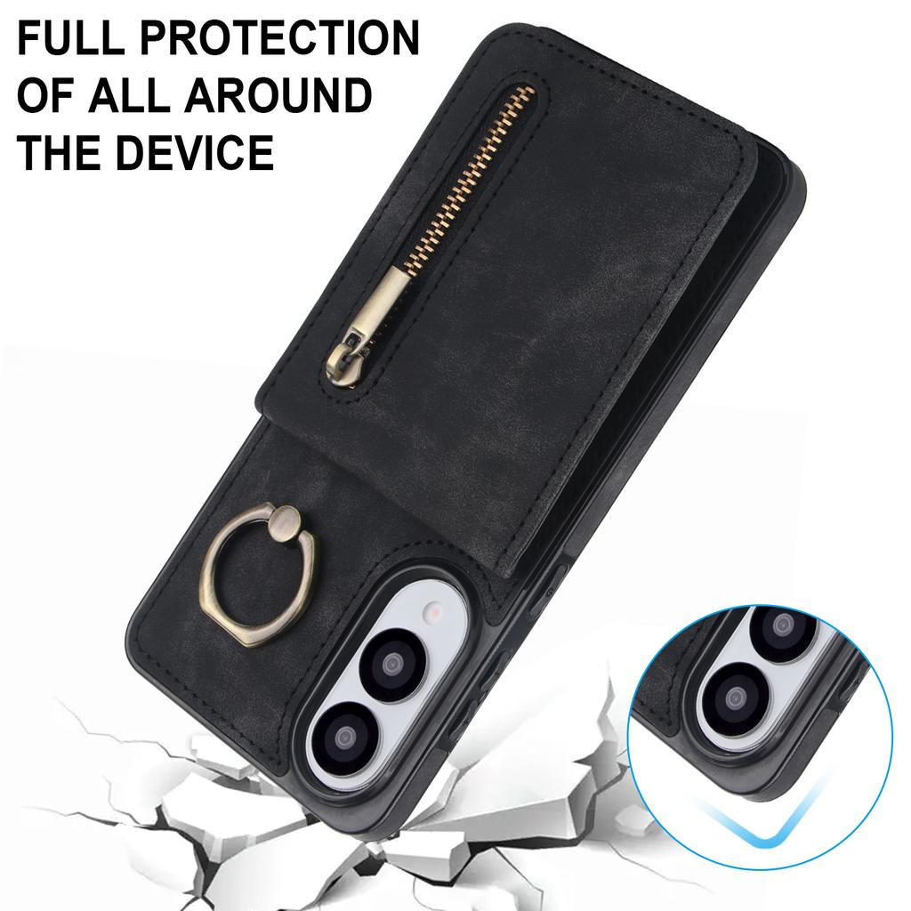 For Samsung Galaxy S25 Edge Case Zipper RFID Blocking Retro Leather+TPU Phone Cover with Kickstand