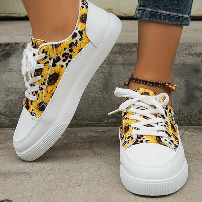 Zapatillas de Mujer con Estampado de Girasol con Cordones Zapatillas Planas Casuales de Lona Transpirable para Mujer Zapatos De Mujer