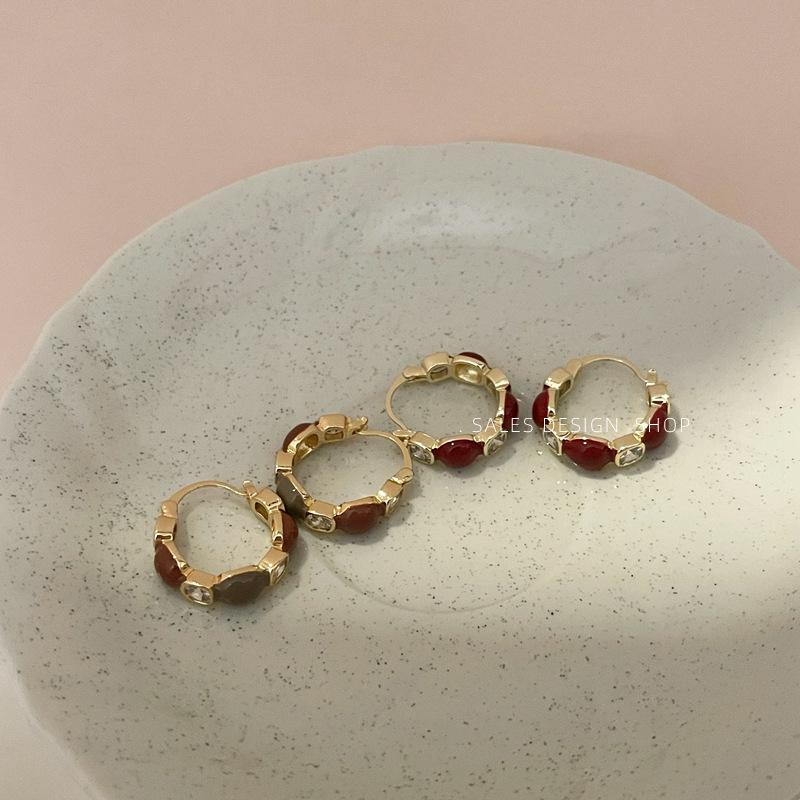 French Retro Drip Glaze Zircon Hoop Earrings - Artistic, Luxurious, Versatile