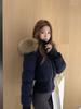 American pink fur collar hooded short cotton coat women's winter new slim fit thickened warm bread clothes cotton coat