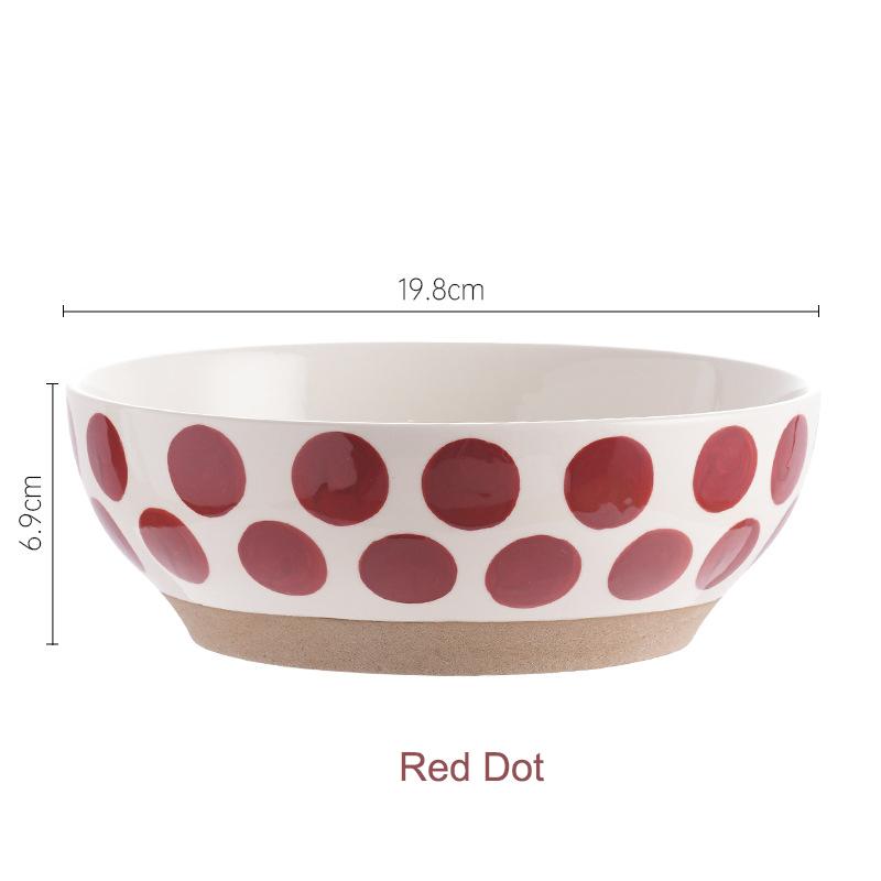 8 Zoll Keramik Große Ramen Schüssel Rot Blau Punkt Suppen Salatschüssel Porzellan Japanische Nudelschüssel Mikrowellengeeignet