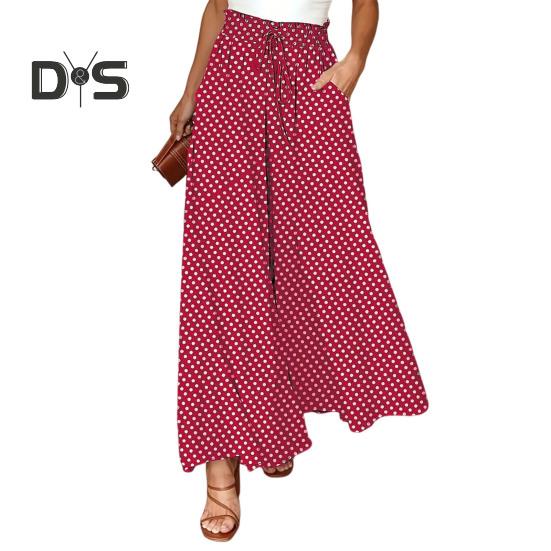 Ženy Dlouhé kalhoty Elastické Vysoký pas Šněrování Tečkovaný potisk Široké nohavice Kalhoty Volný střih Kalhoty Denní nošení