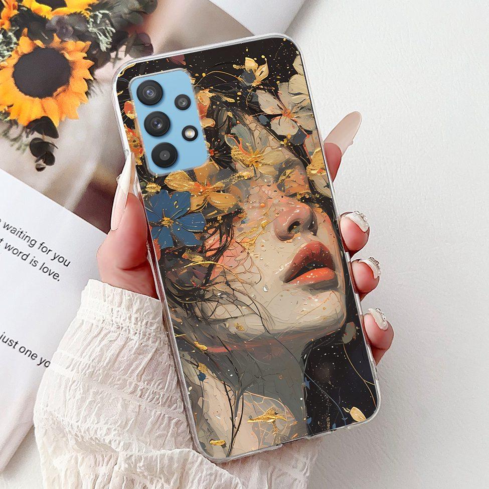 For Samsung A32 5G Case SM-A326B Clear Cute Cat Fashion Funny Painted Back Cover For Samsung Galaxy M32 5G Phone Case SM- M326B