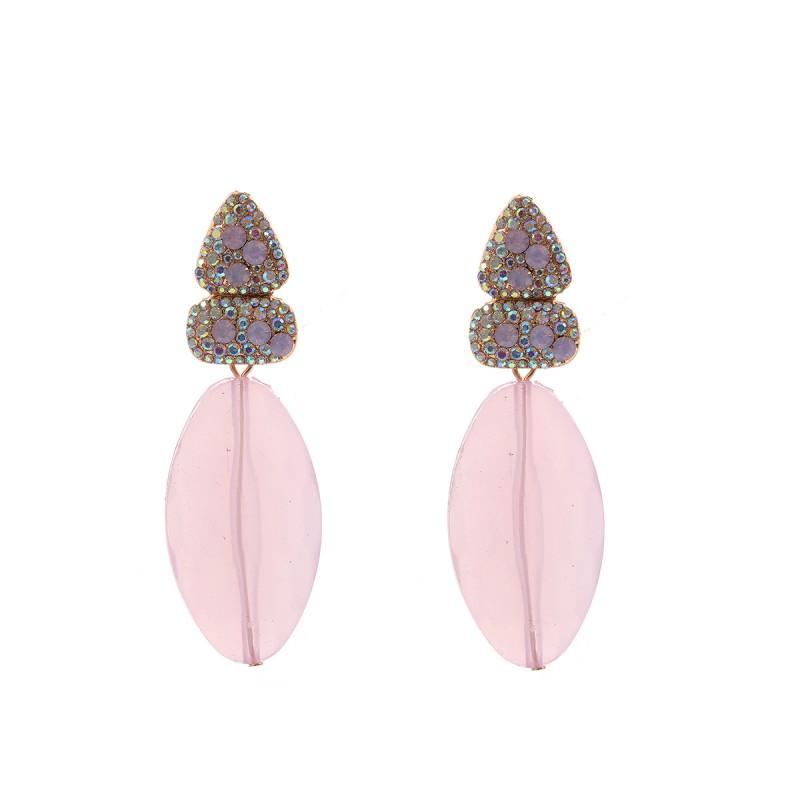 Geometric Layered Drop Earrings With Rhinestone Accents Bold Statement Jewelry Women Blue Green Pink Purple