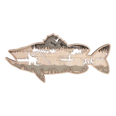 Hölzerne ausgehöhlte Fischfigur Mehrschichtige Buchsbaum Dekorative hölzerne ausgehöhlte gestreifte Fische für Zuhause