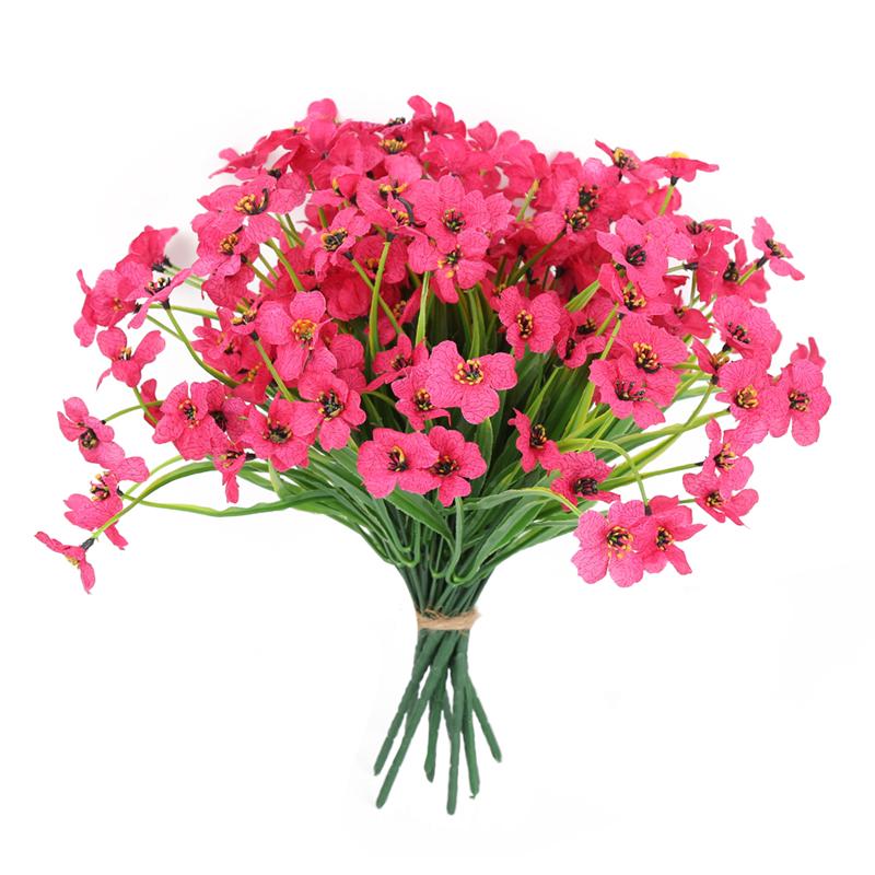 

10 пучков весенней травы, зеленых растений, водных фиолетовых искусственных цветов, сделай сам, уличного балкона, украшения дома розы красного