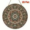 Vintage Mandala Metal Wall Art Round 7.87 Inch 2D Flat Floral Decorative Plate for Home Decor Green Brown Beige