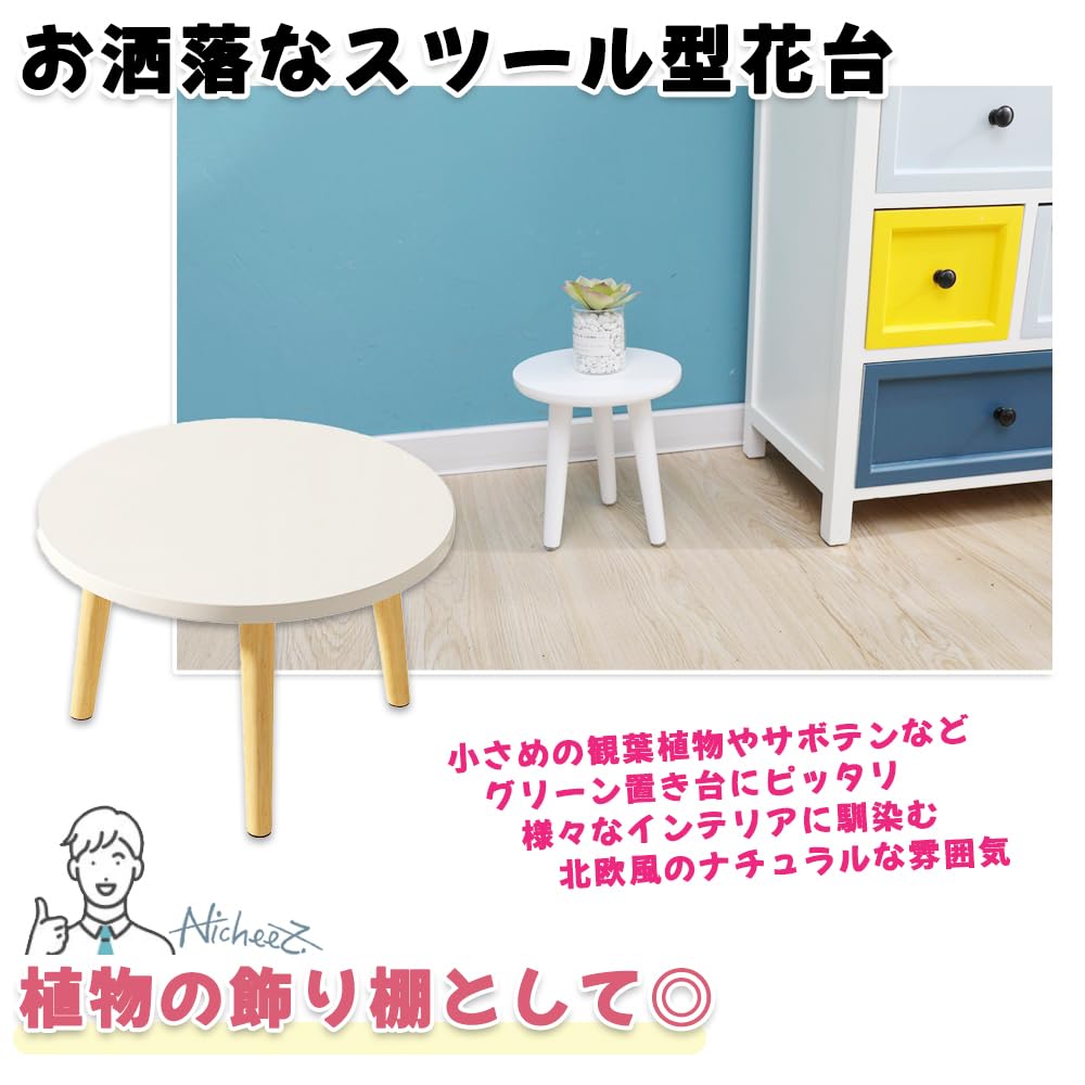 Nicheez Flower Stand Stool, Plant Stand, Wooden, Set of 2 (White)