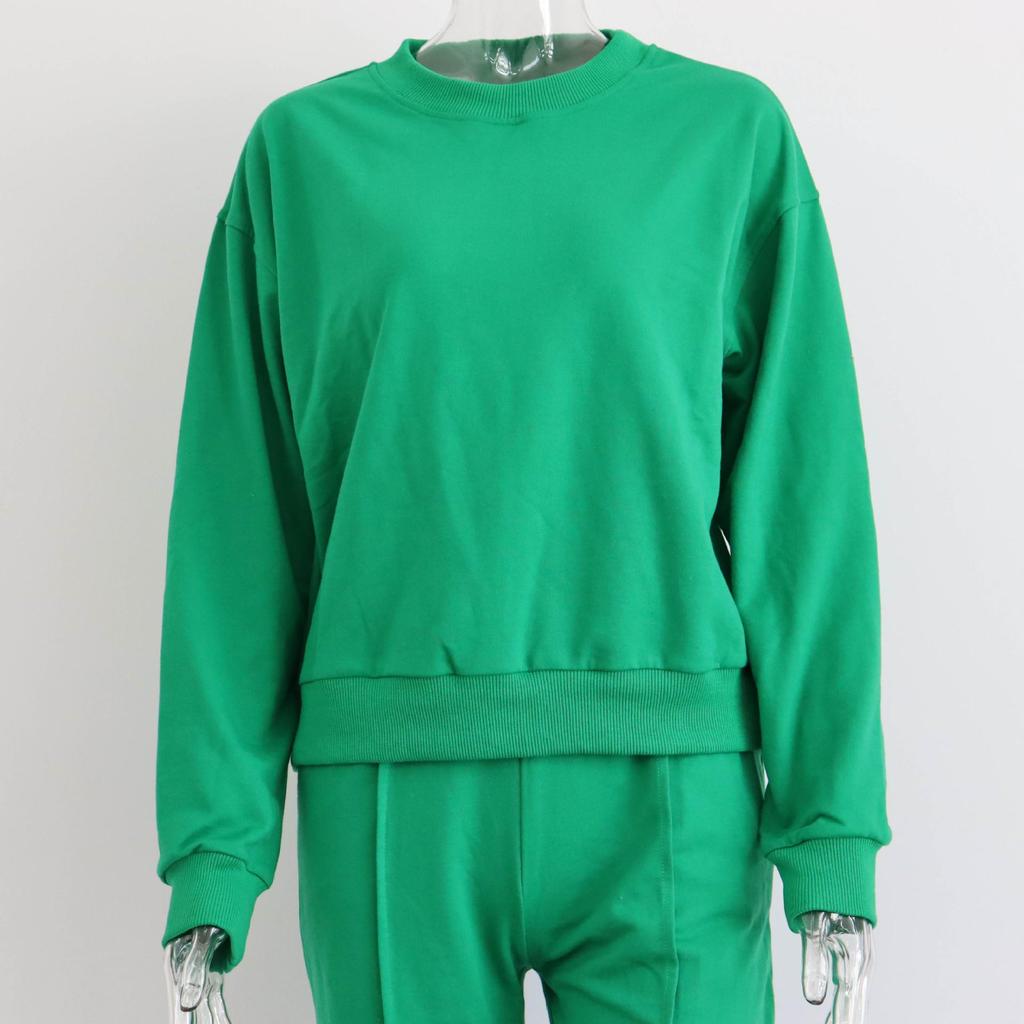 Women Solid Color Long Sleeve O Neck Sweater Suit Autumn Winter Loose Top Wide Leg Pants