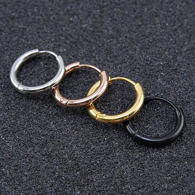 Unisex Waterproof & Rustproof Gold and Black/Blue Hoop Earrings In Titanium Steel
