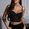 Moda Sexy Stile da Nightclub Paillettes Stecche Anello in Acciaio Trasparente Ombelico Modelli Slim Canottiere da Ragazza Piccante