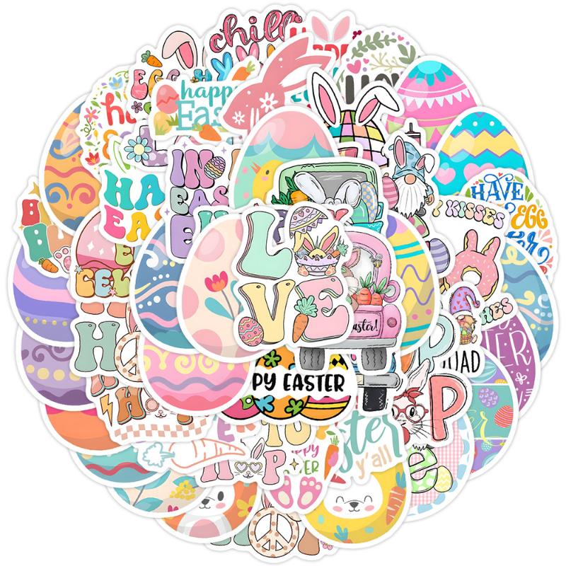 50 Stück/Set Oster Graffiti Aufkleber Niedliche Kaninchen Osterei Cartoon Festival Aufkleber DIY Gepäck Telefon Gitarre Klassisches Kinderspielzeug