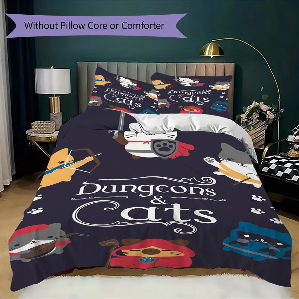 Dungeons & Kitties Pattern Bedding,Quilt Set Quilt Cover Pillowcase Home Birthday Gift (1*duvet cover+2*pillowcase,without core)SSJT0917207